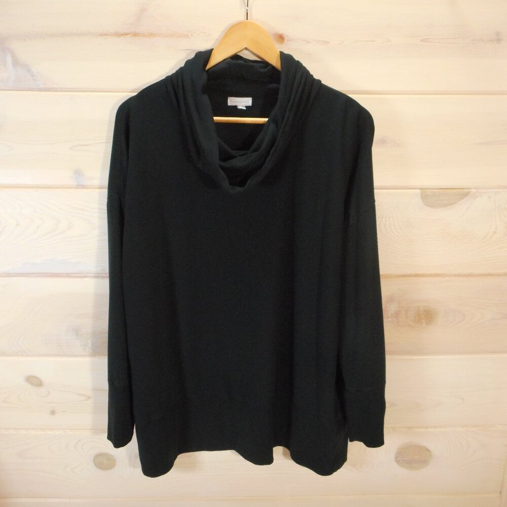 Garnet Hill Women's size M Cowl Neck Tunic Top Knit Long Sleeve Pullover Black